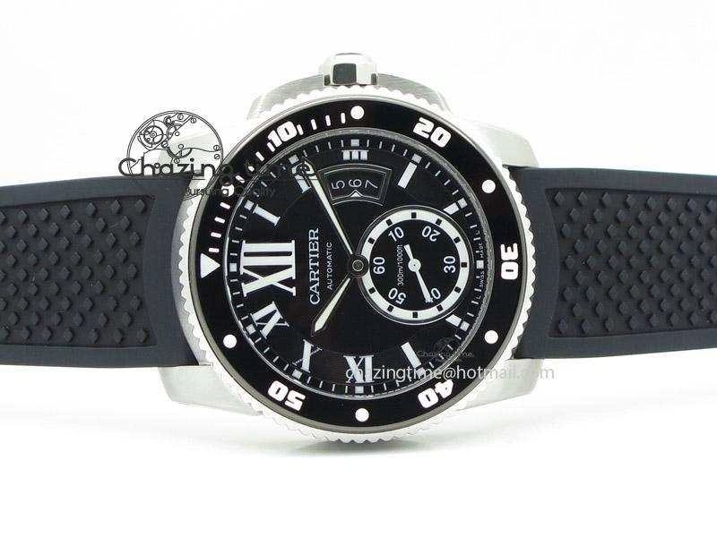 Calibre de Cartier Diver TF 1:1 Best Edition SS Black Dial on Black Rubber Strap MIYOTA Movement