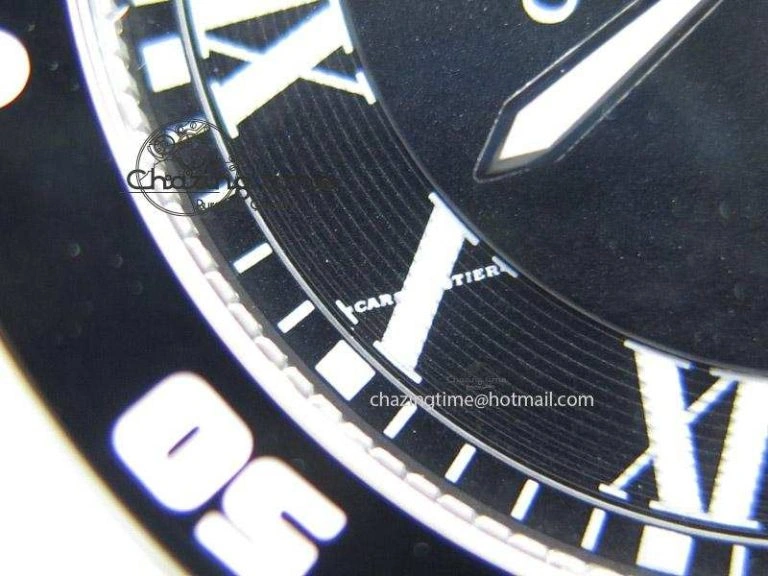 Calibre de Cartier Diver TF 1:1 Best Edition SS Black Dial on Black Rubber Strap MIYOTA Movement