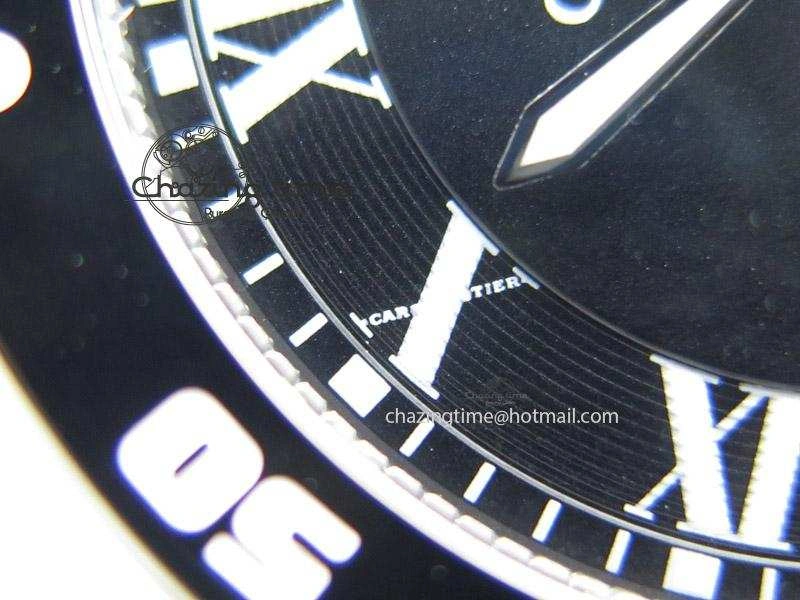 Calibre de Cartier Diver TF 1:1 Best Edition SS Black Dial on Black Rubber Strap MIYOTA Movement