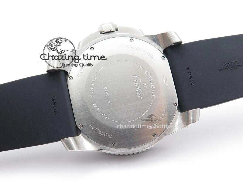 Calibre de Cartier Diver TF 1:1 Best Edition SS Black Dial on Black Rubber Strap MIYOTA Movement