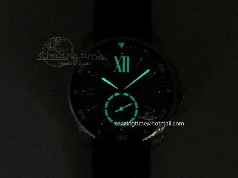 Calibre de Cartier Diver TF 1:1 Best Edition SS Black Dial on Black Rubber Strap MIYOTA Movement
