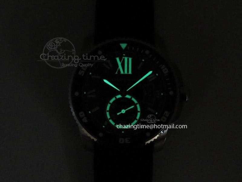 Calibre de Cartier Diver TF 1:1 Best Edition SS Black Dial on Black Rubber Strap MIYOTA Movement