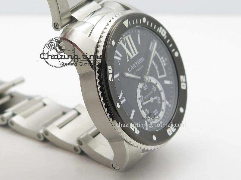 Calibre de Cartier Diver TF 1:1 Best Edition SS Black Dial on SS Bracelet MIYOTA Movement