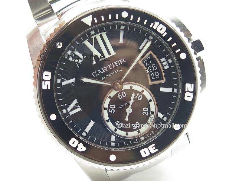 Calibre de Cartier Diver TF 1:1 Best Edition SS Black Dial on SS Bracelet MIYOTA Movement