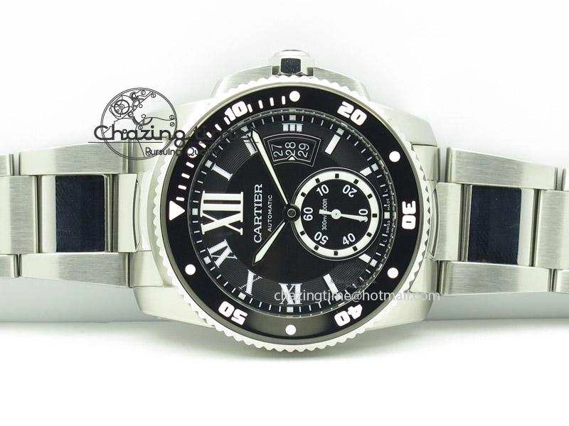 Calibre de Cartier Diver TF 1:1 Best Edition SS Black Dial on SS Bracelet MIYOTA Movement