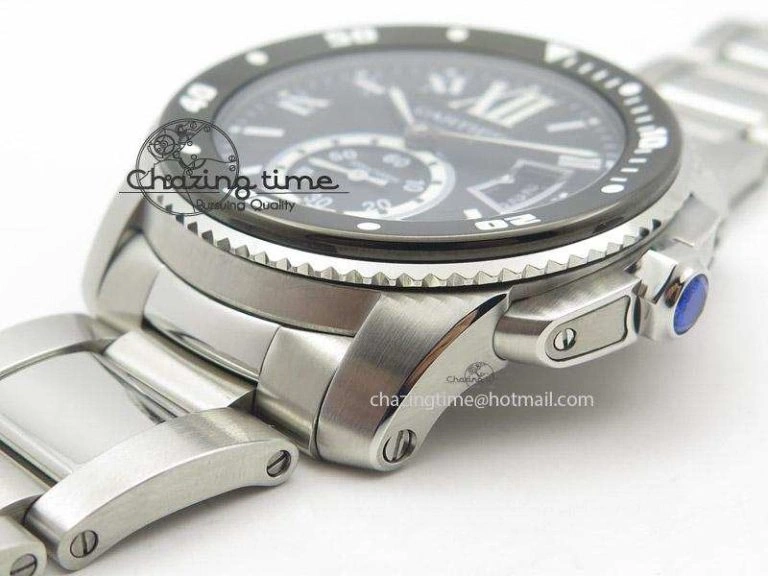 Calibre de Cartier Diver TF 1:1 Best Edition SS Black Dial on SS Bracelet MIYOTA Movement
