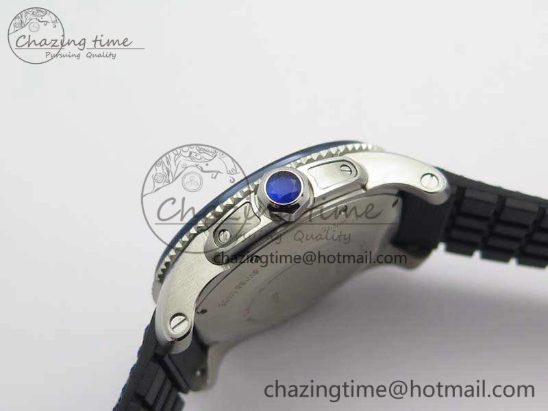 Calibre de Cartier Diver TF 1:1 Best Edition SS Blue Dial On Nylon Black Rubber Strap 23J Movement