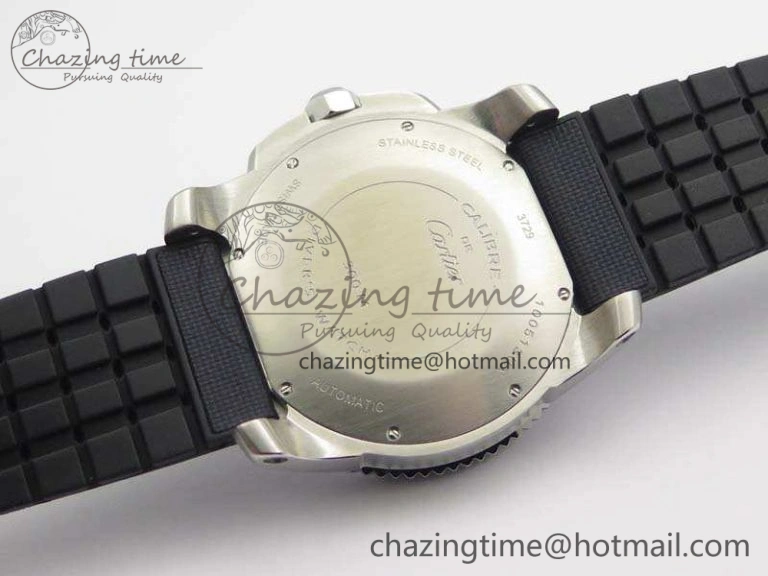 Calibre de Cartier Diver TF 1:1 Best Edition SS Blue Dial On Nylon Black Rubber Strap 23J Movement