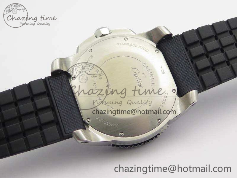 Calibre de Cartier Diver TF 1:1 Best Edition SS Blue Dial On Nylon Black Rubber Strap 23J Movement