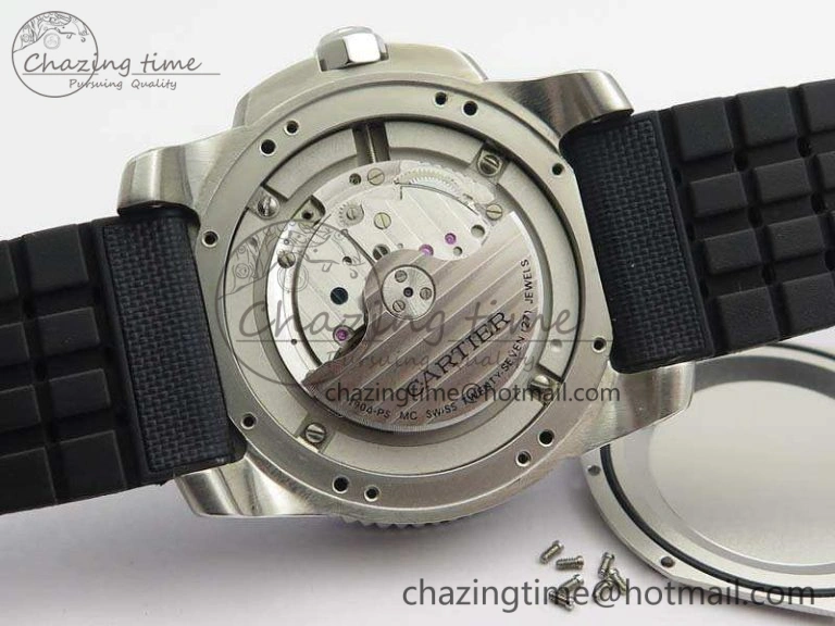 Calibre de Cartier Diver TF 1:1 Best Edition SS Blue Dial On Nylon Black Rubber Strap 23J Movement