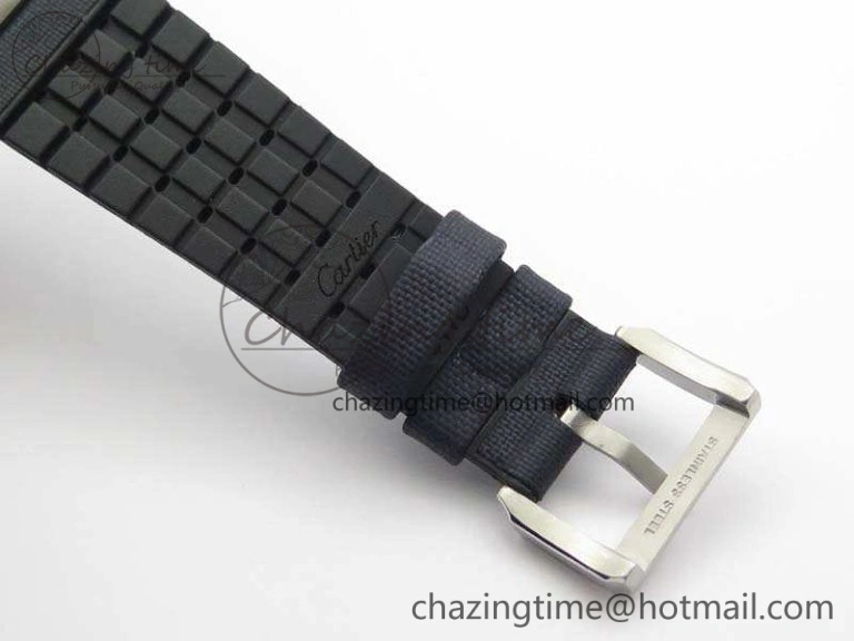 Calibre de Cartier Diver TF 1:1 Best Edition SS Blue Dial On Nylon Black Rubber Strap 23J Movement