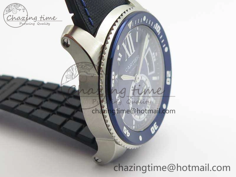 Calibre de Cartier Diver TF 1:1 Best Edition SS Blue Dial On Nylon Black Rubber Strap 23J Movement
