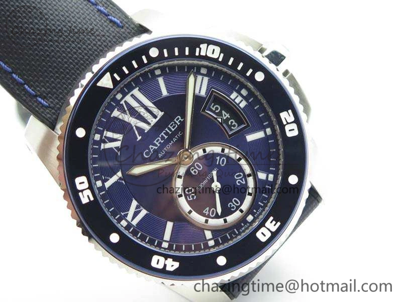 Calibre de Cartier Diver TF 1:1 Best Edition SS Blue Dial On Nylon Black Rubber Strap 23J Movement