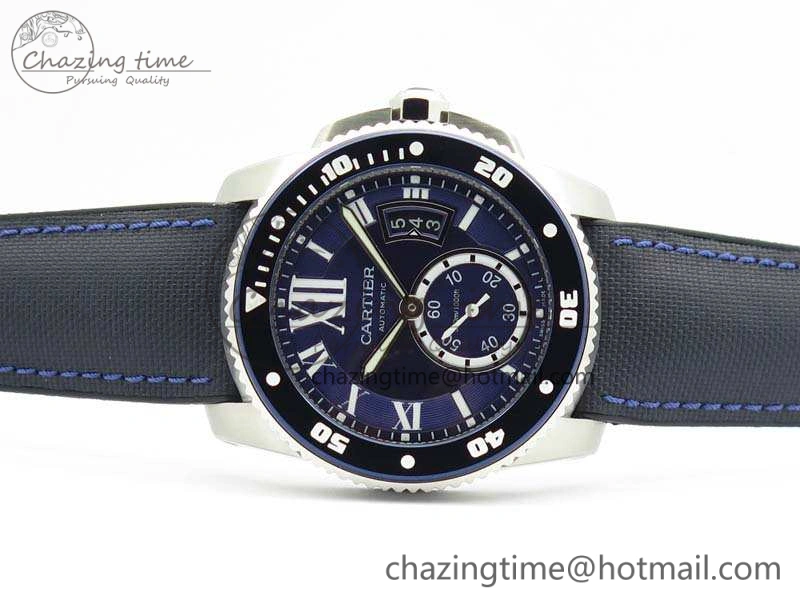 Calibre de Cartier Diver TF 1:1 Best Edition SS Blue Dial On Nylon Black Rubber Strap 23J Movement