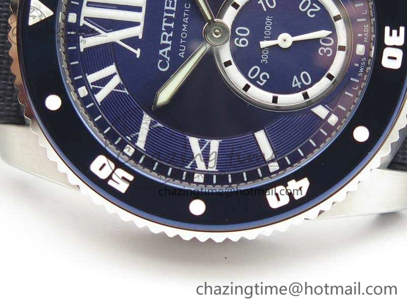 Calibre de Cartier Diver TF 1:1 Best Edition SS Blue Dial On Nylon Black Rubber Strap 23J Movement