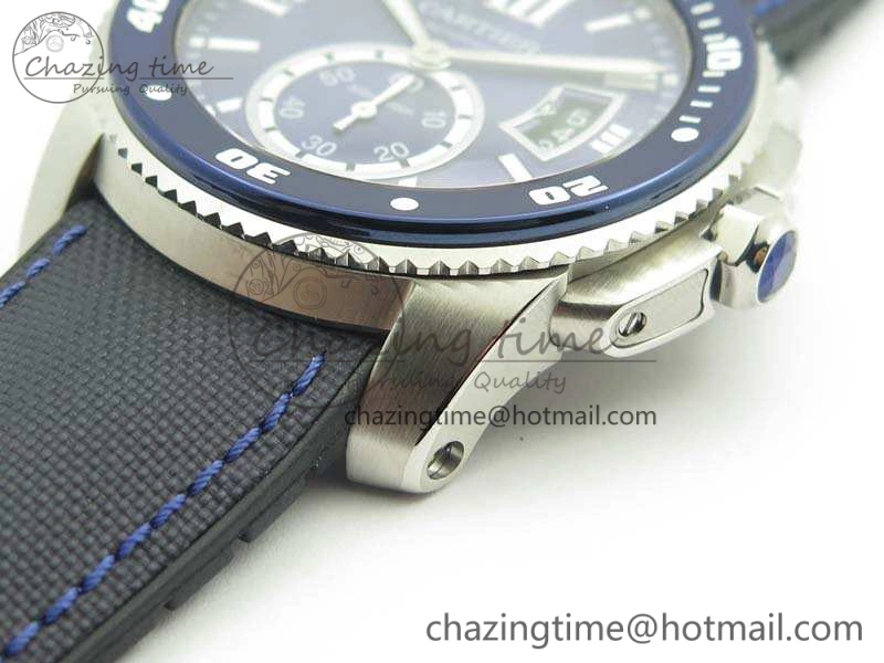 Calibre de Cartier Diver TF 1:1 Best Edition SS Blue Dial On Nylon Black Rubber Strap 23J Movement