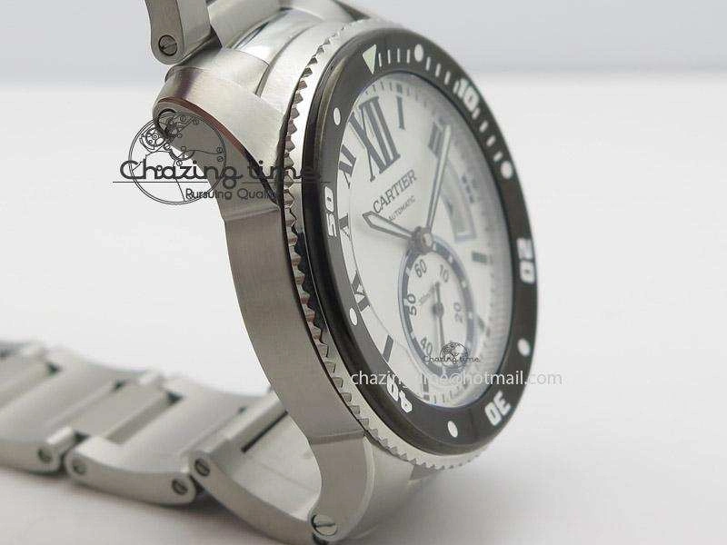 Calibre de Cartier Diver TF 1:1 Best Edition SS White Dial On SS Bracelet MIYOTA Movement