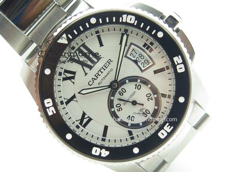 Calibre de Cartier Diver TF 1:1 Best Edition SS White Dial On SS Bracelet MIYOTA Movement