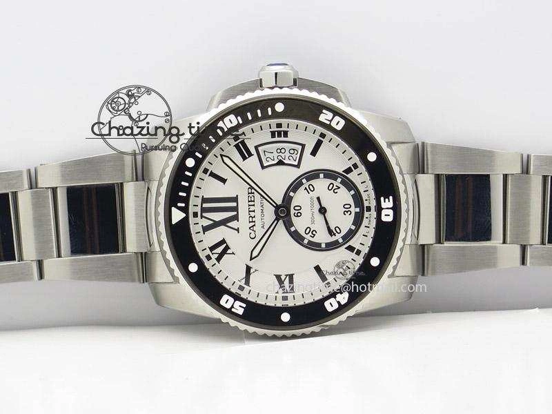 Calibre de Cartier Diver TF 1:1 Best Edition SS White Dial On SS Bracelet MIYOTA Movement