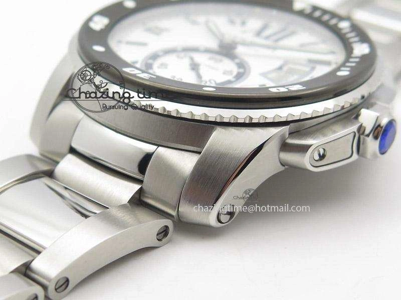 Calibre de Cartier Diver TF 1:1 Best Edition SS White Dial On SS Bracelet MIYOTA Movement
