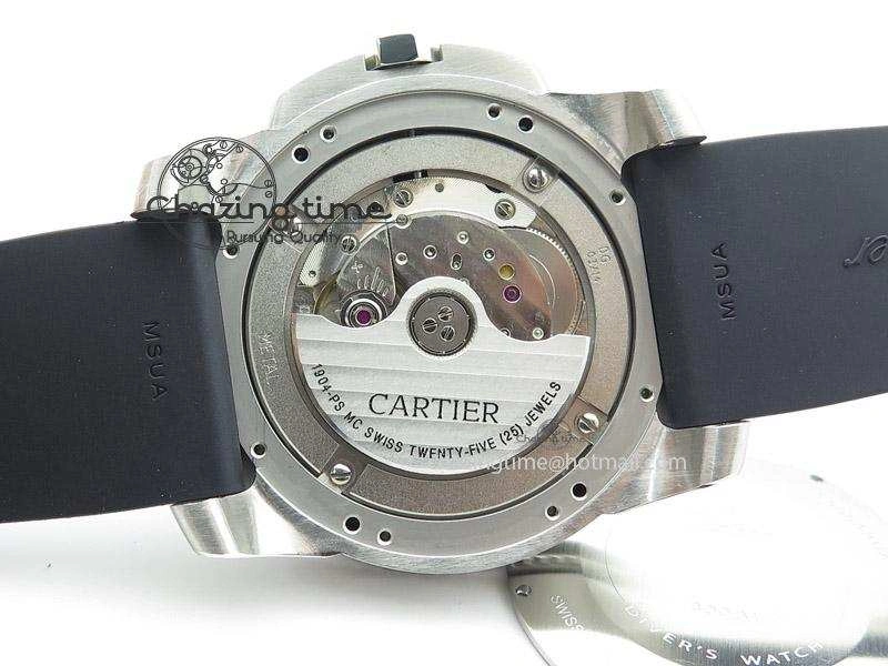 Calibre de Cartier Diver TF 1:1 Best Edition SS White Dial on Black Rubber Strap MIYOTA Movement
