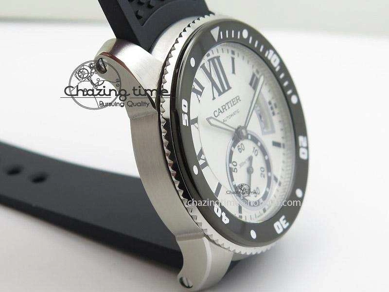 Calibre de Cartier Diver TF 1:1 Best Edition SS White Dial on Black Rubber Strap MIYOTA Movement