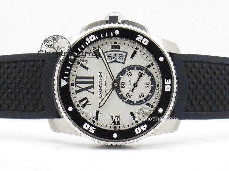 Calibre de Cartier Diver TF 1:1 Best Edition SS White Dial on Black Rubber Strap MIYOTA Movement