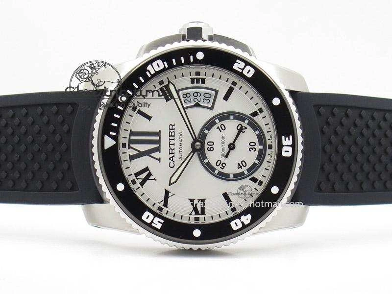 Calibre de Cartier Diver TF 1:1 Best Edition SS White Dial on Black Rubber Strap MIYOTA Movement
