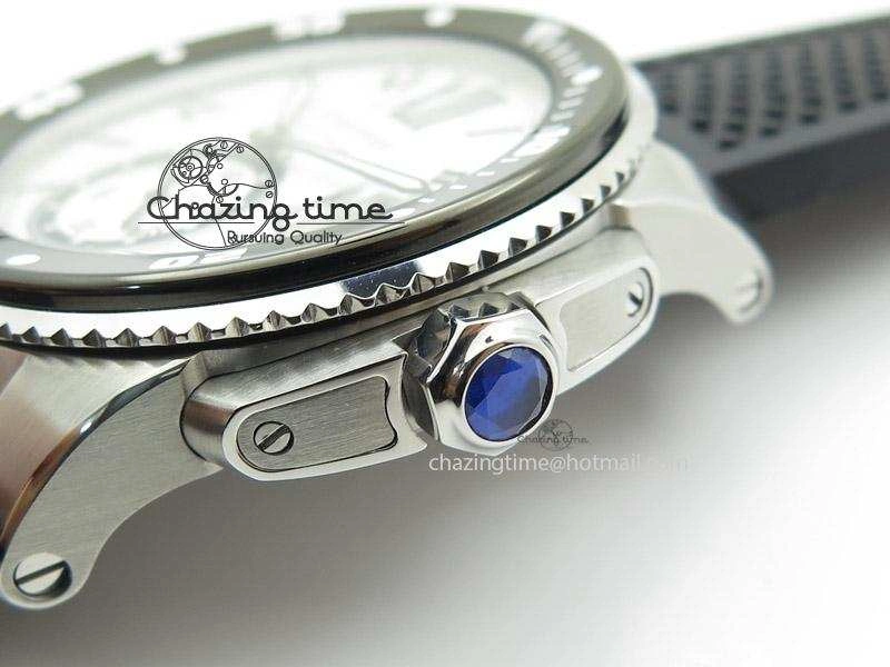 Calibre de Cartier Diver TF 1:1 Best Edition SS White Dial on Black Rubber Strap MIYOTA Movement