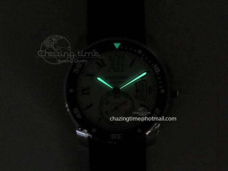 Calibre de Cartier Diver TF 1:1 Best Edition SS White Dial on Black Rubber Strap MIYOTA Movement
