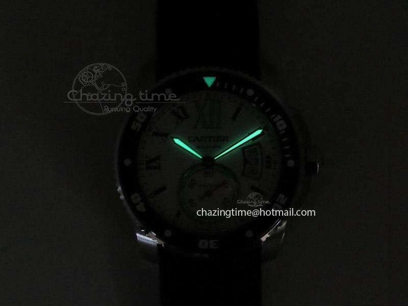 Calibre de Cartier Diver TF 1:1 Best Edition SS White Dial on Black Rubber Strap MIYOTA Movement