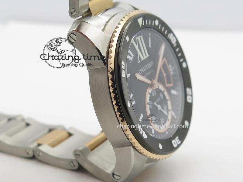 Calibre de Cartier Diver TF 1:1 Best Edition SS RG Black Dial On SS RG Bracelet MIYOTA Movement