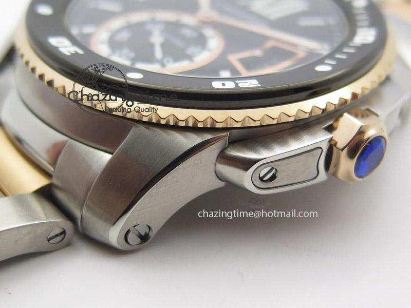 Calibre de Cartier Diver TF 1:1 Best Edition SS RG Black Dial On SS RG Bracelet MIYOTA Movement