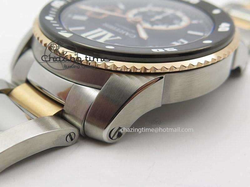 Calibre de Cartier Diver TF 1:1 Best Edition SS RG Black Dial On SS RG Bracelet MIYOTA Movement