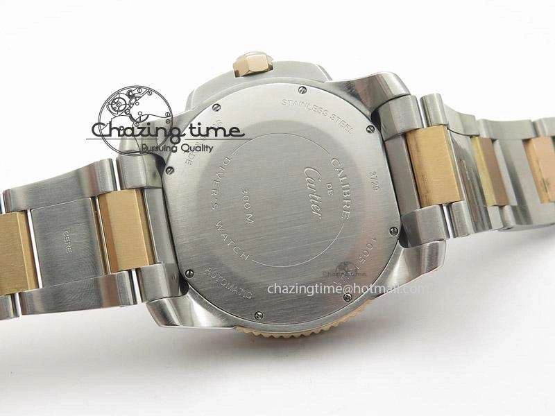 Calibre de Cartier Diver TF 1:1 Best Edition SS RG Black Dial On SS RG Bracelet MIYOTA Movement