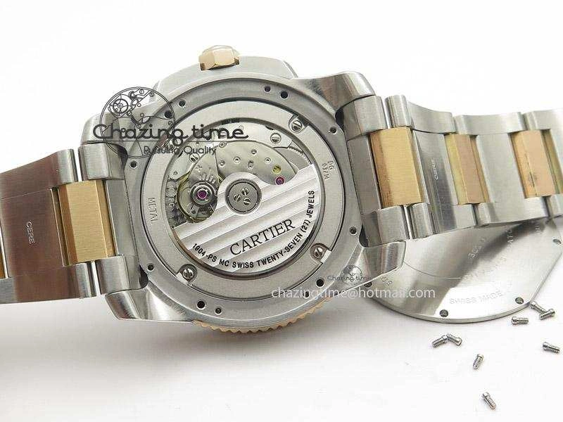 Calibre de Cartier Diver TF 1:1 Best Edition SS RG Black Dial On SS RG Bracelet MIYOTA Movement