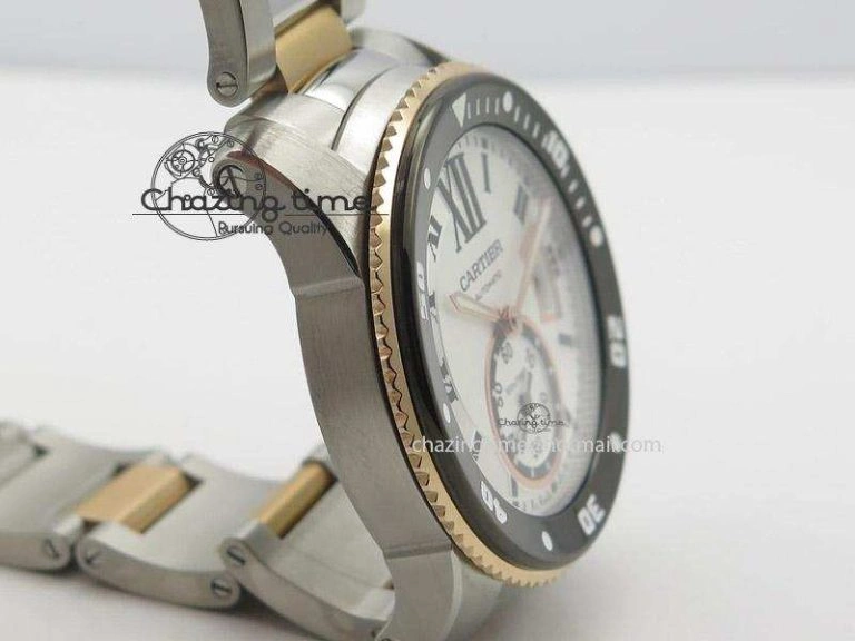 Calibre de Cartier Diver TF 1:1 Best Edition SS RG White Dial On SS RG Bracelet MIYOTA Movement