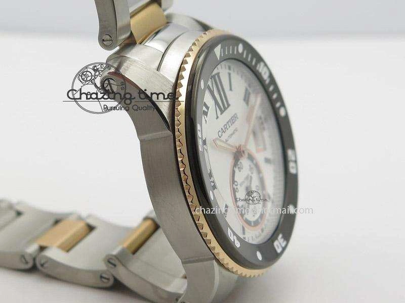 Calibre de Cartier Diver TF 1:1 Best Edition SS RG White Dial On SS RG Bracelet MIYOTA Movement