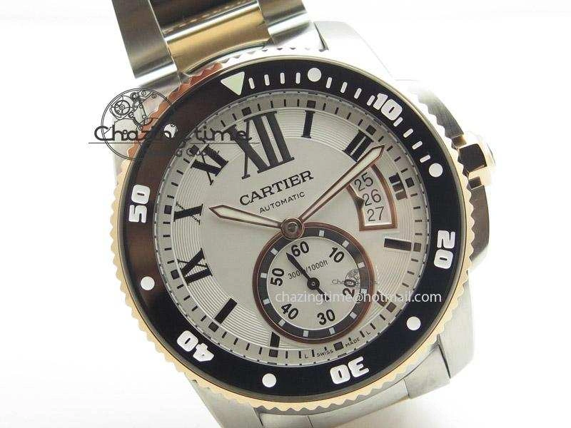Calibre de Cartier Diver TF 1:1 Best Edition SS RG White Dial On SS RG Bracelet MIYOTA Movement