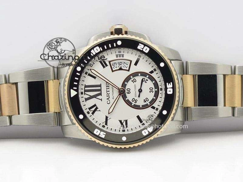 Calibre de Cartier Diver TF 1:1 Best Edition SS RG White Dial On SS RG Bracelet MIYOTA Movement