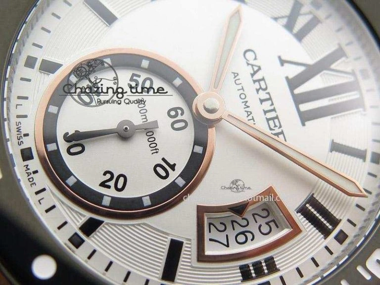 Calibre de Cartier Diver TF 1:1 Best Edition SS RG White Dial On SS RG Bracelet MIYOTA Movement