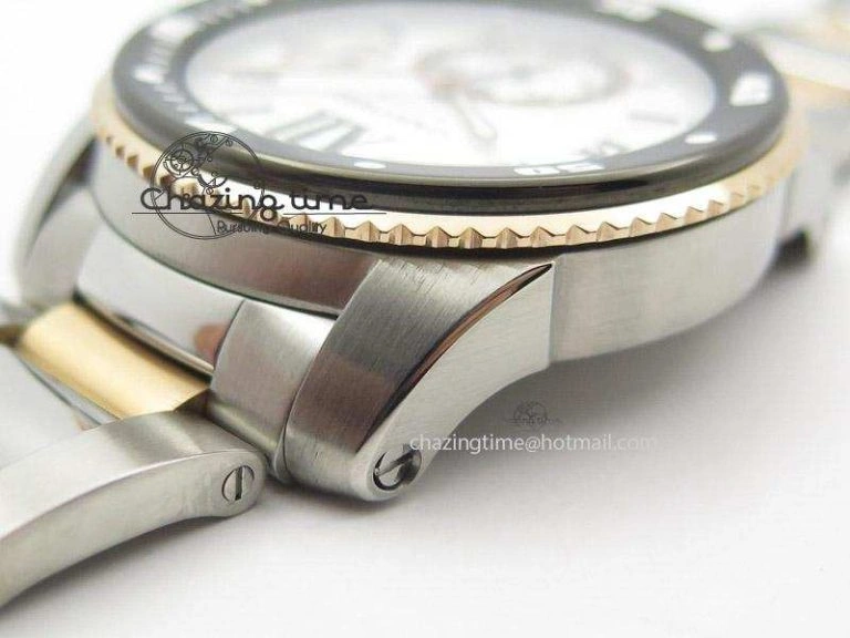 Calibre de Cartier Diver TF 1:1 Best Edition SS RG White Dial On SS RG Bracelet MIYOTA Movement