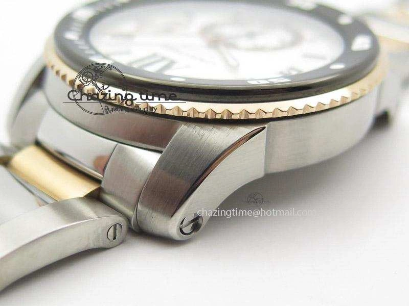Calibre de Cartier Diver TF 1:1 Best Edition SS RG White Dial On SS RG Bracelet MIYOTA Movement