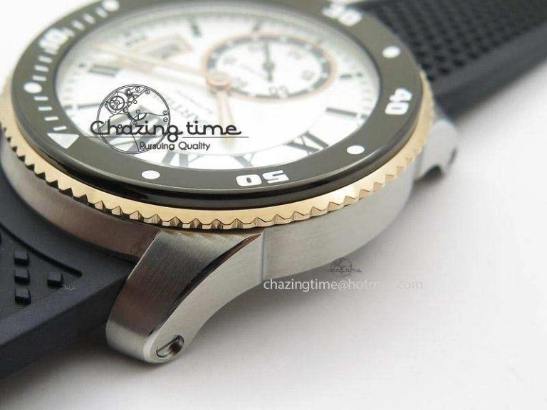 Calibre de Cartier Diver TF 1:1 Best Edition SS RG White Dial on Black Rubber Strap MIYOTA Movement