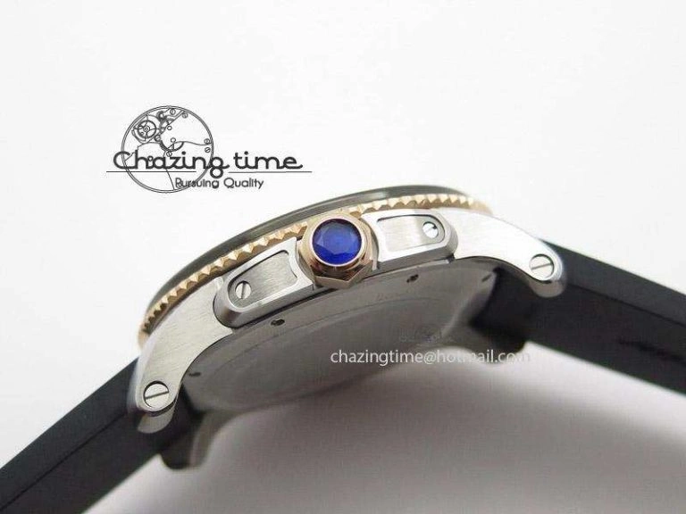 Calibre de Cartier Diver TF 1:1 Best Edition SS RG White Dial on Black Rubber Strap MIYOTA Movement