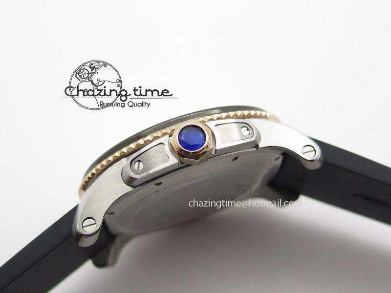 Calibre de Cartier Diver TF 1:1 Best Edition SS RG White Dial on Black Rubber Strap MIYOTA Movement
