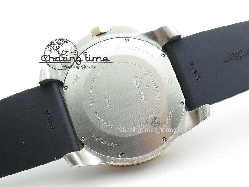 Calibre de Cartier Diver TF 1:1 Best Edition SS RG White Dial on Black Rubber Strap MIYOTA Movement