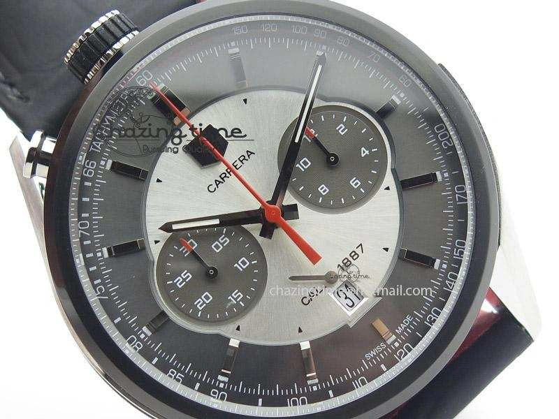 Carrera 1887 Chrono V6F 1:1 Best Edition Gray Silver Dial On Black Leather Strap CAL1887