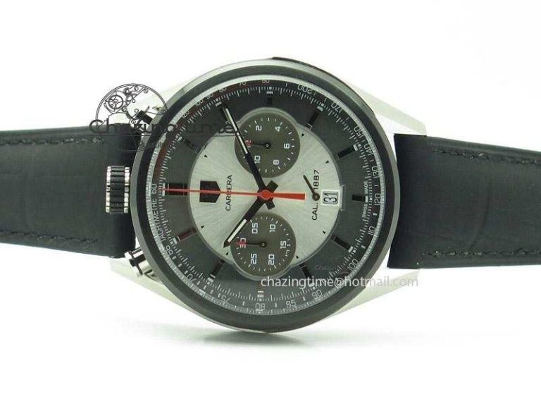 Carrera 1887 Chrono V6F 1:1 Best Edition Gray Silver Dial On Black Leather Strap CAL1887