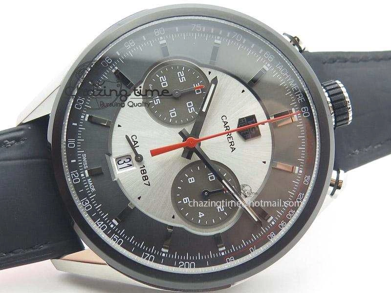 Carrera 1887 Chrono V6F 1:1 Best Edition Gray Silver Dial On Black Leather Strap CAL1887